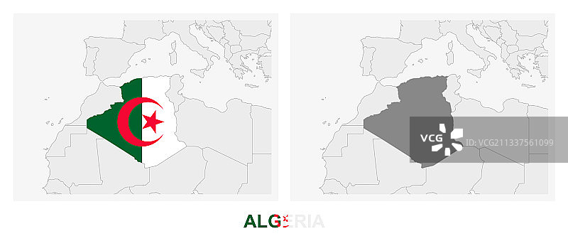 带国旗的阿尔及利亚地图图片素材