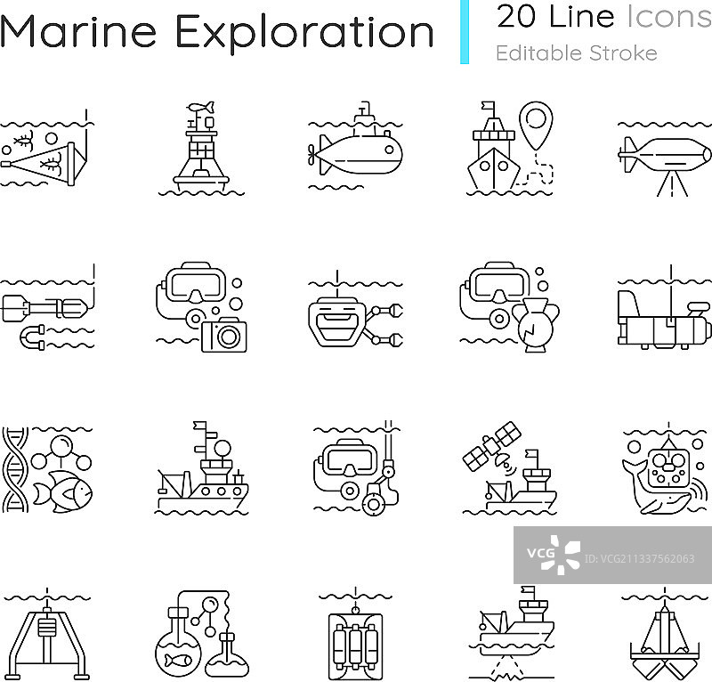 海洋勘探线性图标图片素材