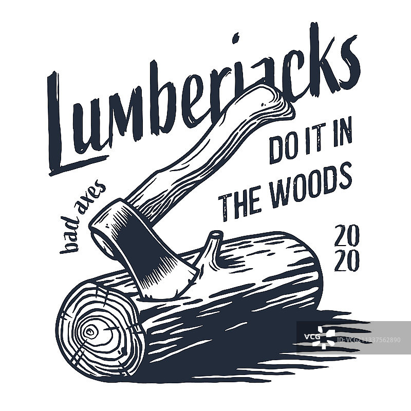 伐木工人原木木材与斧头图片素材