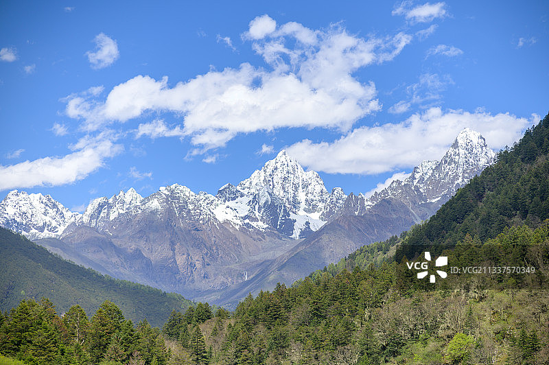康定木格措风景区莲花湖莲花雪山水域风景图片素材