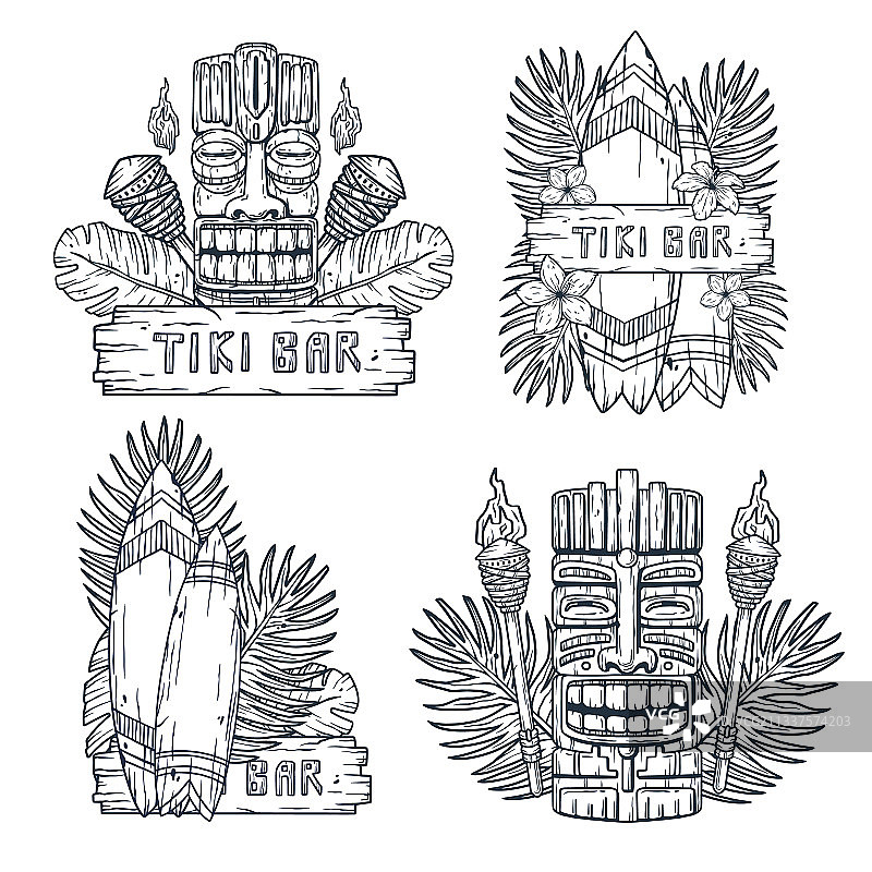 夏威夷提基面具或民族图腾设计图片素材