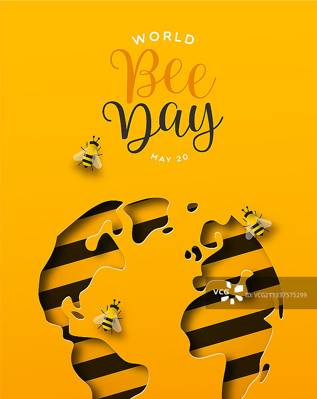 世界蜜蜂日剪纸地球贺卡图片素材