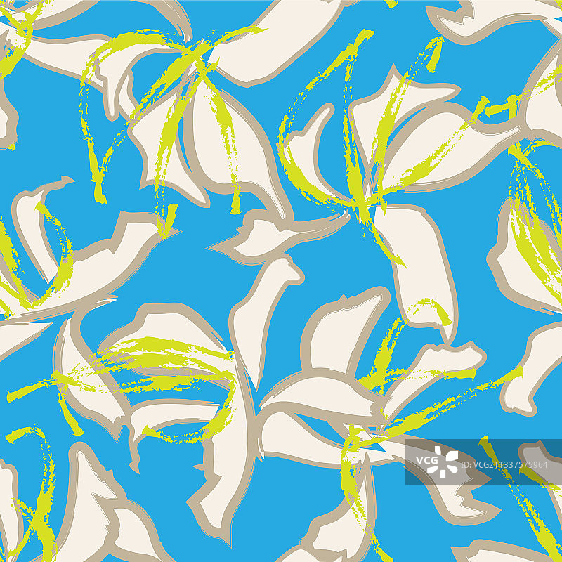 蓝色花卉笔触无缝图案图片素材