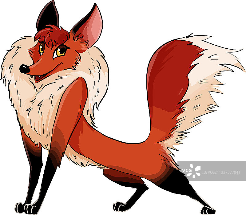 狡猾聪明的可爱狐狸线条艺术卡通犬图片素材