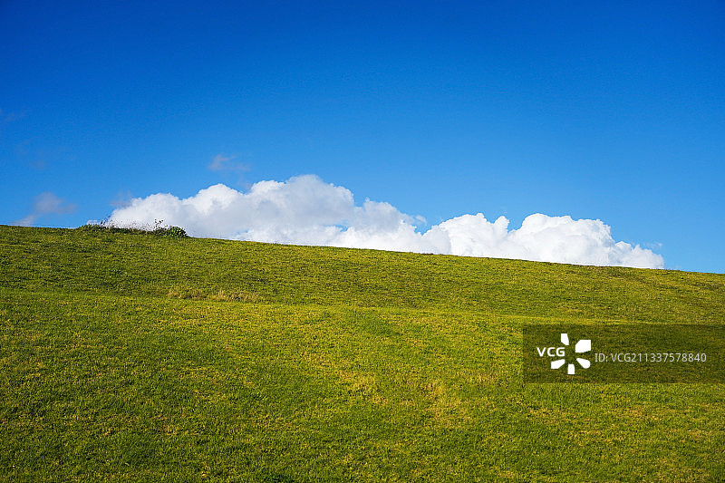 蓝天草地白云山坡图片素材