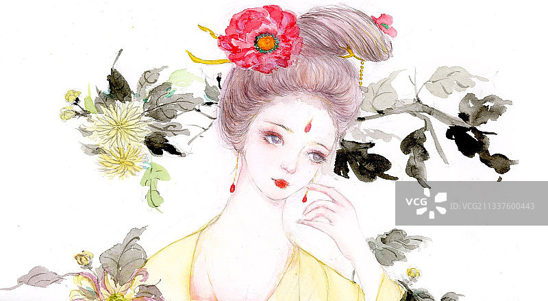 古风美人背景插画图片素材