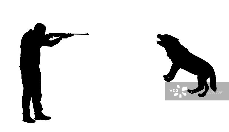 猎人射击狼的轮廓图片素材