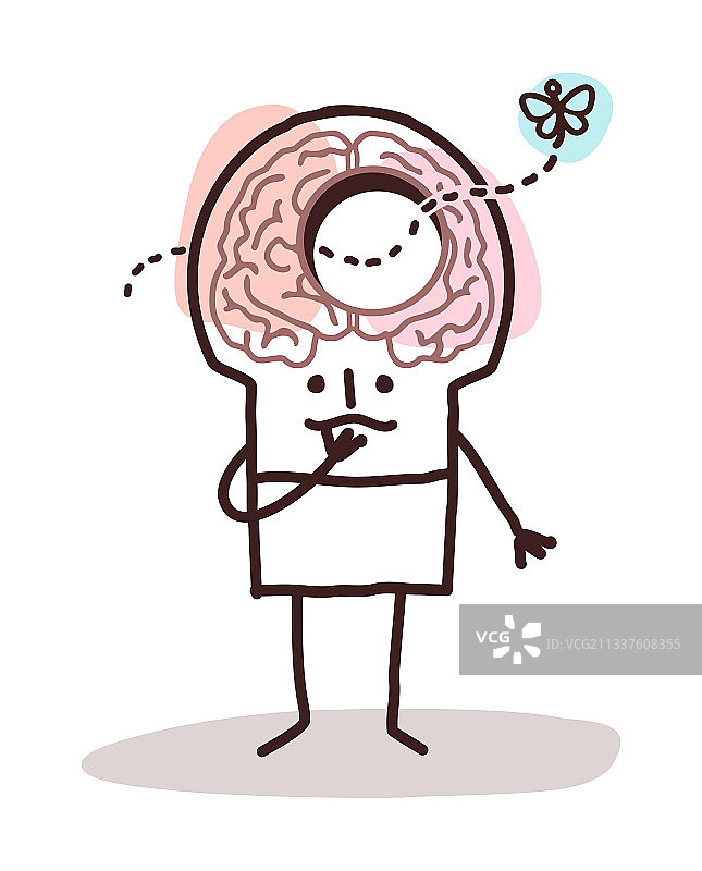 卡通男人大脑有洞，失忆图片素材