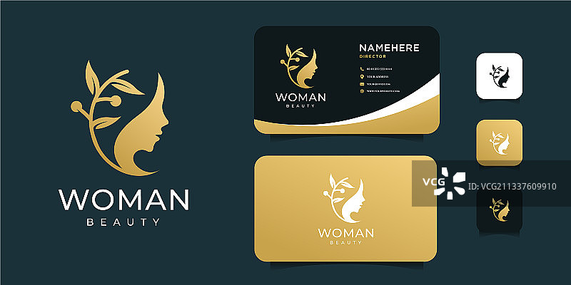 带有橄榄叶植物标志的奢华水疗女性面部图片素材