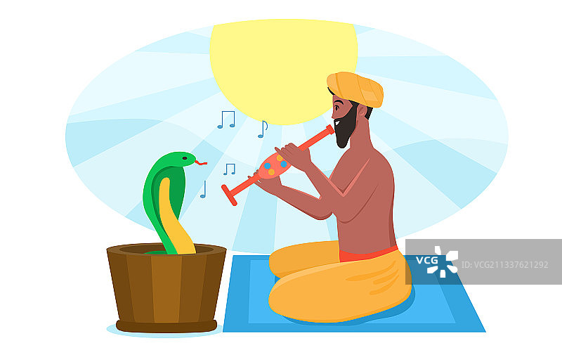 耍蛇人吹笛引眼镜蛇舞动图片素材