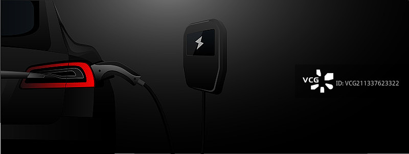 带充电桩的黑色电动汽车图片素材