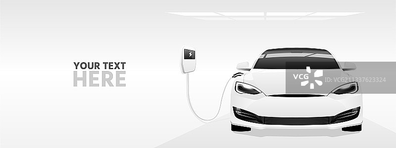带充电桩的白色电动汽车图片素材