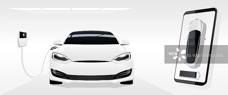 带充电桩的白色电动汽车图片素材