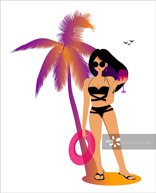 身穿时尚黑色泳衣的漂亮女孩图片素材