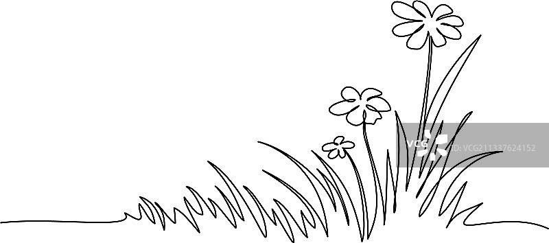 带草和花朵的抽象草地线条图片素材