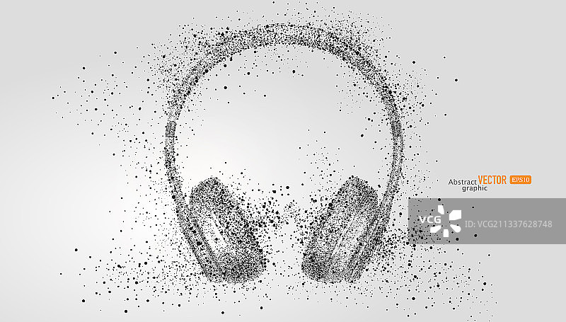 灰色背景上粒子点组合的头戴式耳机，抽象矢量现代科技音乐素材图片素材