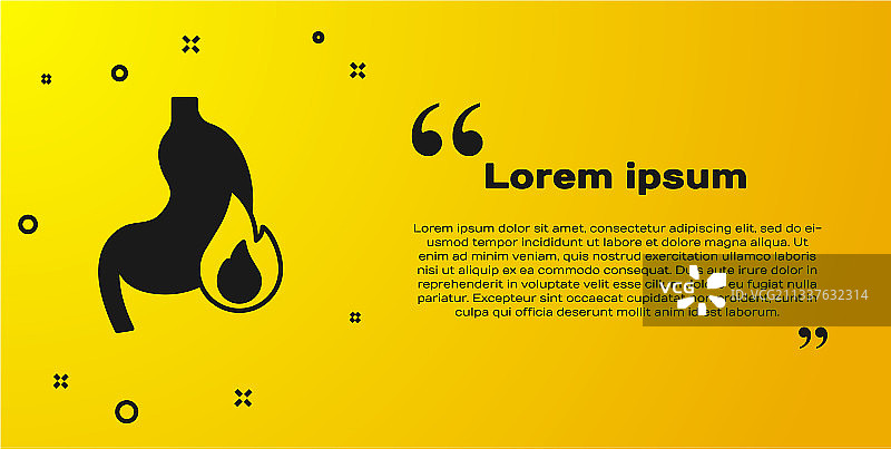 黄色背景上的黑色胃灼热图标图片素材