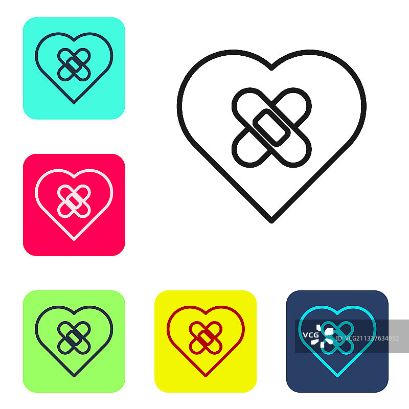 已修复的破碎的心或离婚黑色线条图标图片素材