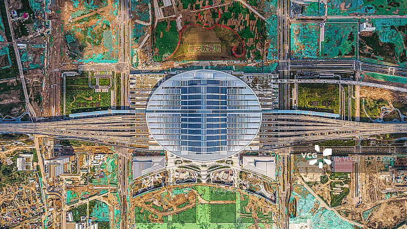 雄安新区雄安站航拍高清俯视建设高铁图片素材