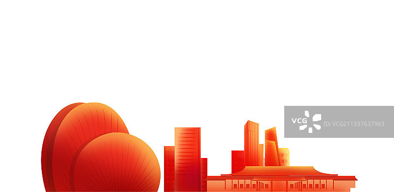 插画广东珠海城市建筑红色城市剪影建筑地标建筑图片素材