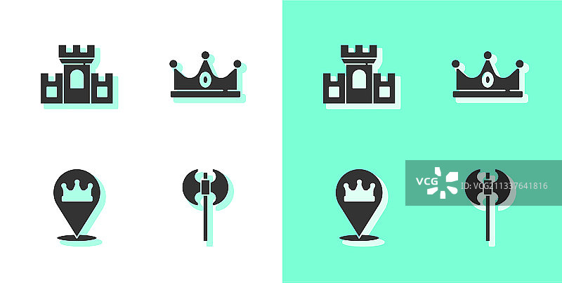 中世纪斧头城堡要塞国王位置套装图片素材