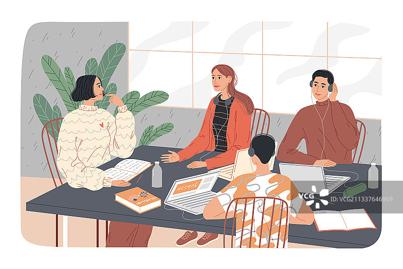 学生们正在学习，女孩展示她的英语图片素材