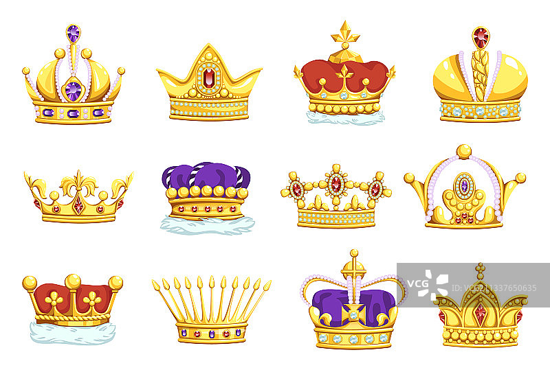 卡通金色国王和王后皇冠图片素材