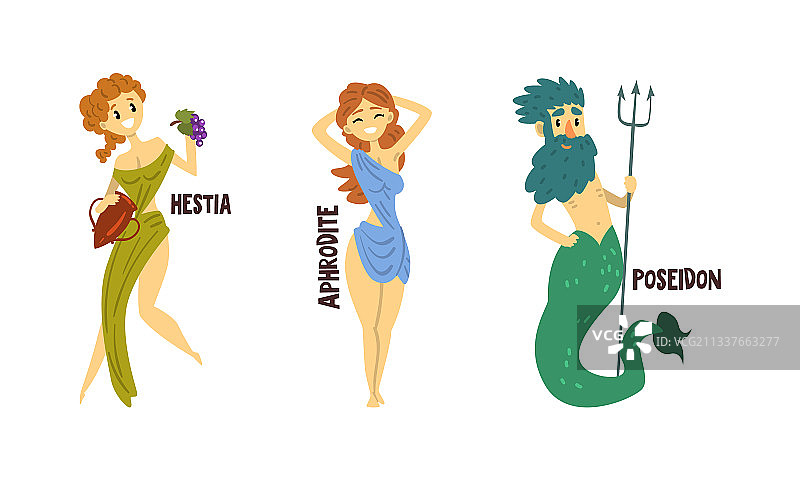 赫斯提亚、阿佛洛狄忒、波塞冬，奥林匹斯希腊诸神图片素材