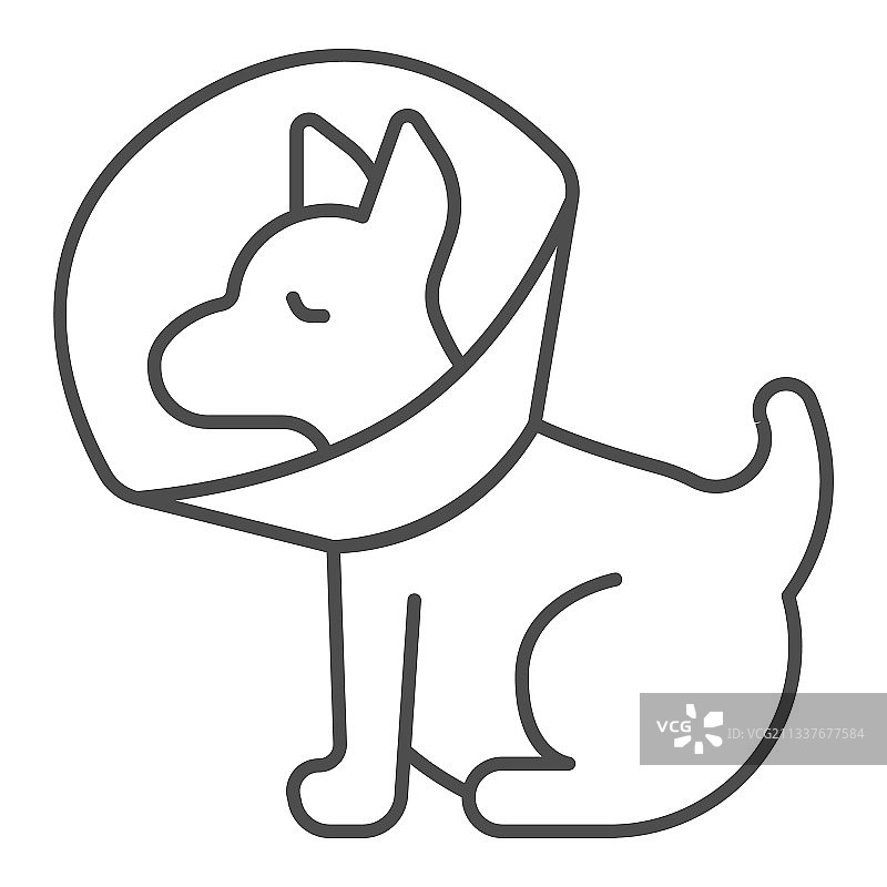 戴伊丽莎白圈的狗狗细线条图标图片素材