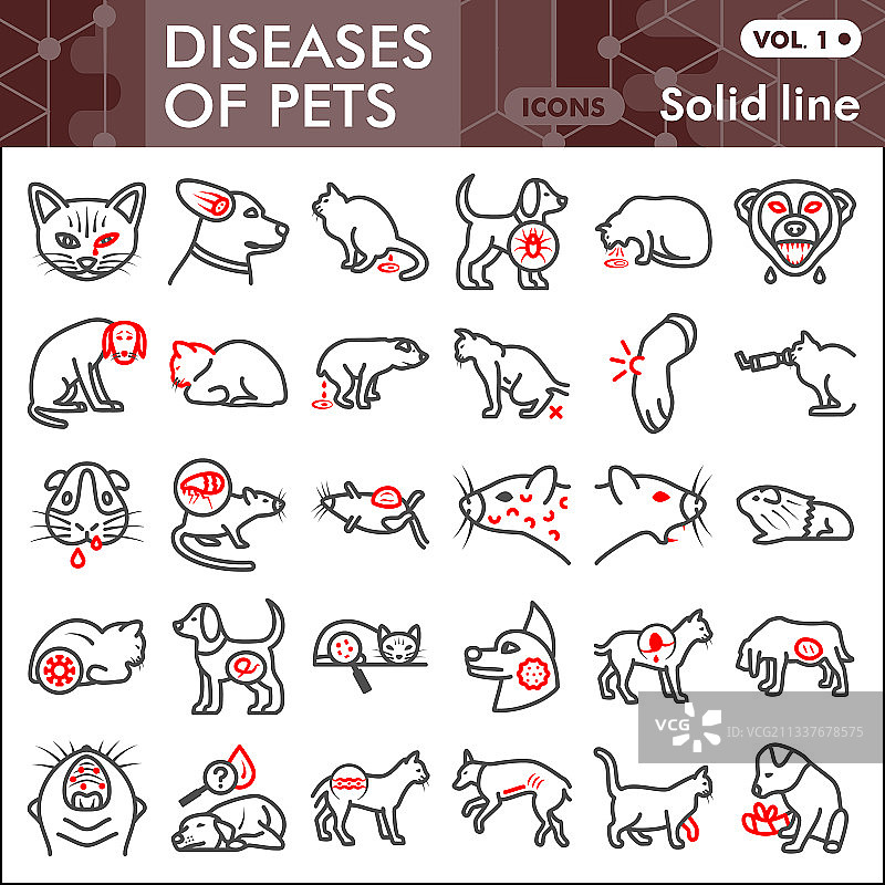 宠物疾病细线图标集兽医标志图片素材