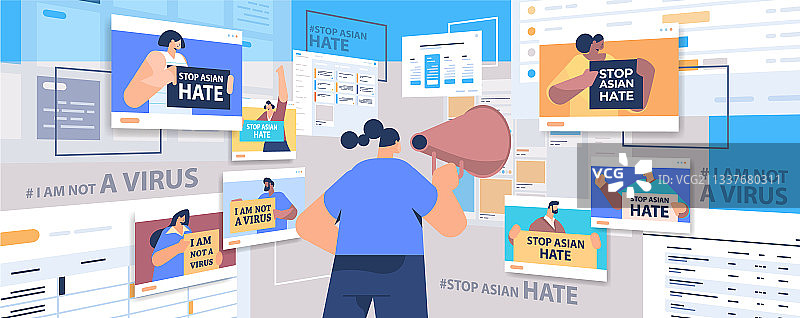 混合种族人群举着横幅图片素材