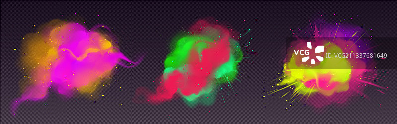 彩色烟雾流动与颜料粉末爆炸图片素材