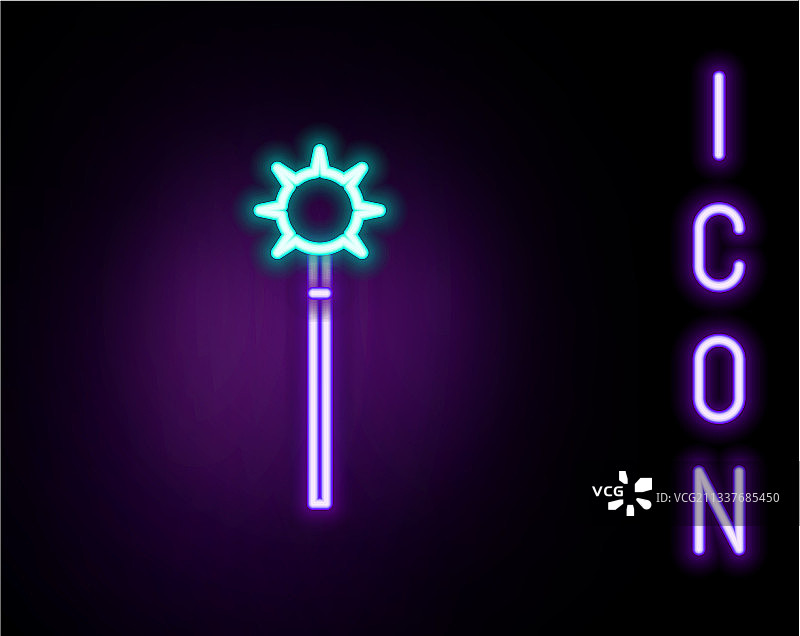 发光的霓虹灯线条中世纪链枷锤球图标图片素材