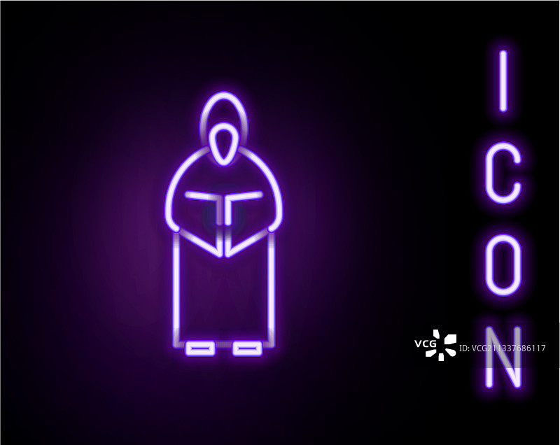 黑色背景上的发光霓虹灯僧侣图标图片素材