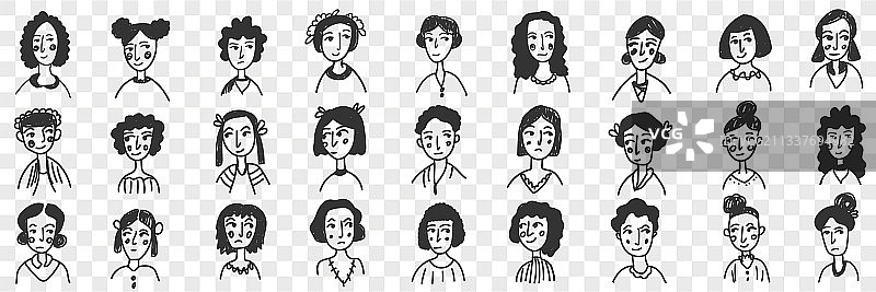 深色头发男女涂鸦发型合集图片素材