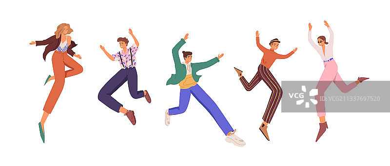 快乐的年轻人跳跃欢呼图片素材