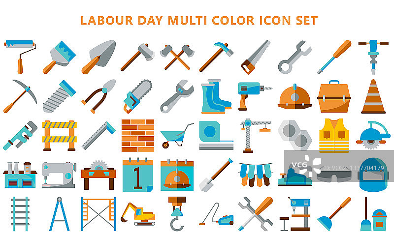 彩色劳动节扁平图标合集图片素材