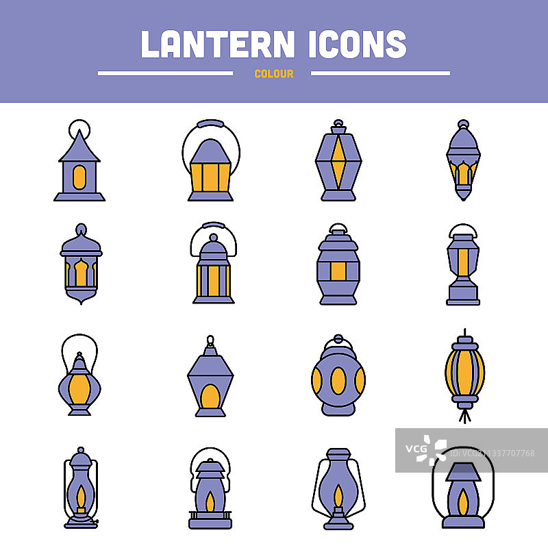 扁平风格的各种灯笼图标合集图片素材