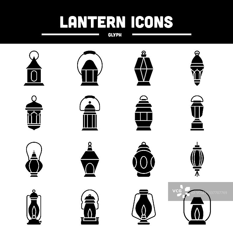 扁平风格的BW灯笼或灯图标合集图片素材