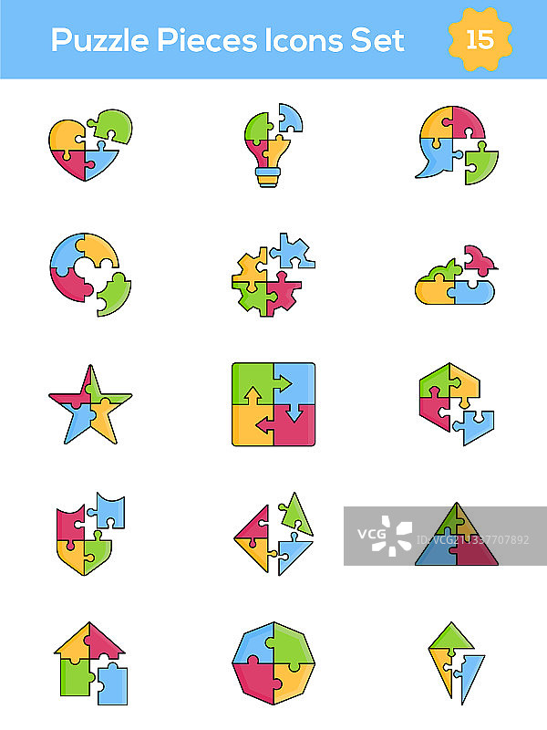 扁平风格彩色拼图图标图片素材