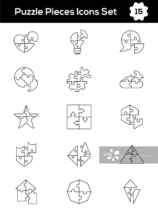 细线艺术拼图图标合集图片素材