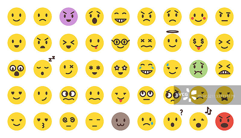 卡通黄色扁平表情符号集（已隔离）图片素材