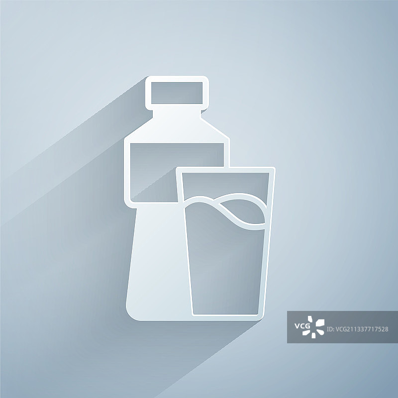 剪纸瓶装水与玻璃杯图标图片素材