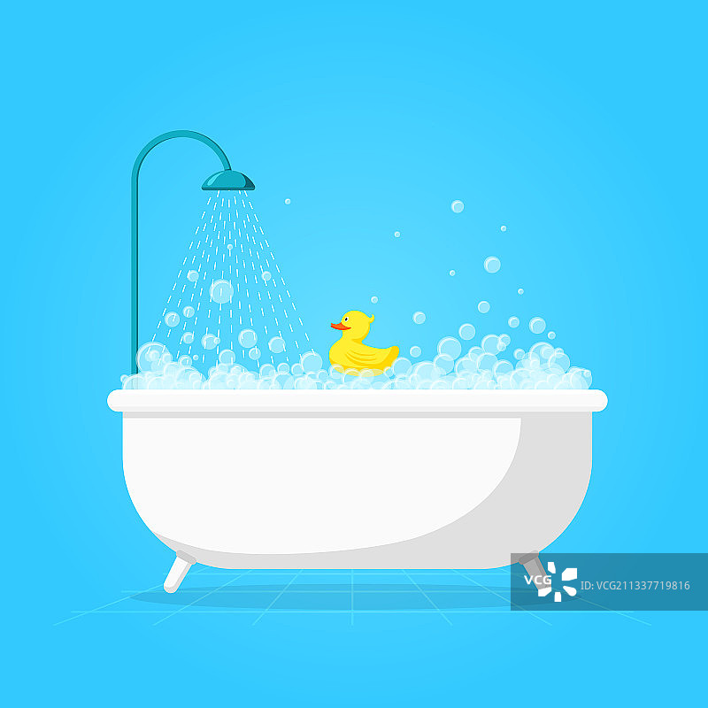 卡通浴缸与白色泡沫图片素材