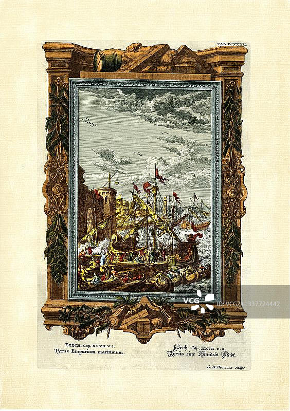 《圣经》插图：推罗的贸易景象，约翰·雅各布·舍uch泽图片素材