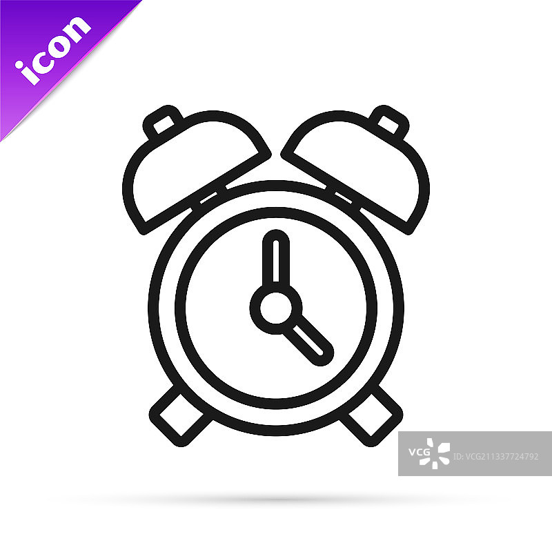 白色背景上的黑色线条闹钟图标图片素材