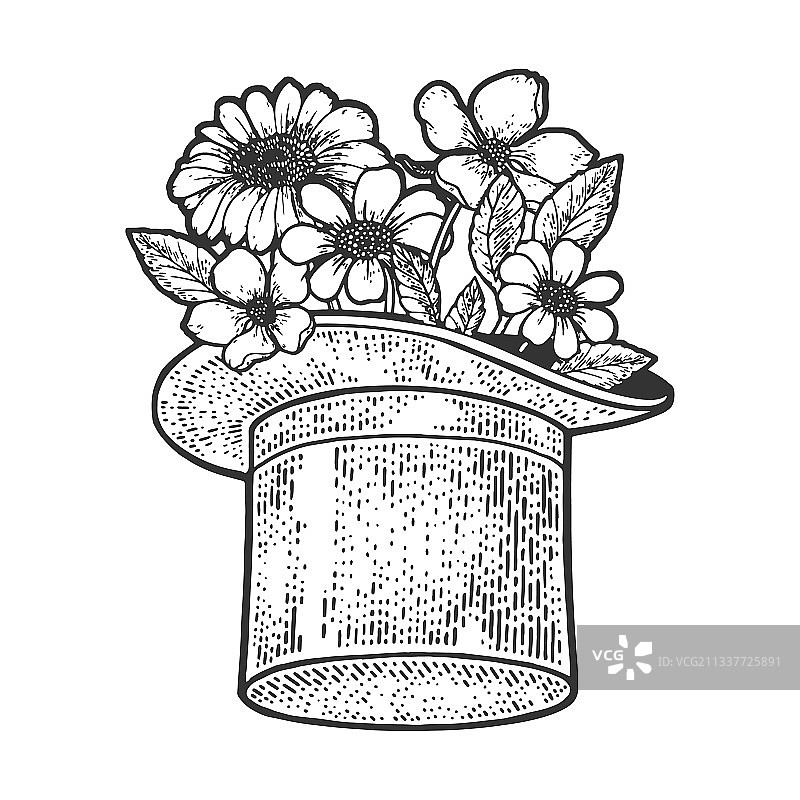 礼帽花朵素描图片素材