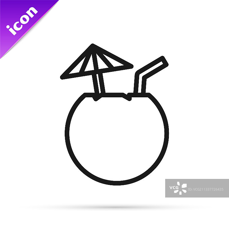 椰子汁热带鸡尾酒黑色线条图片素材