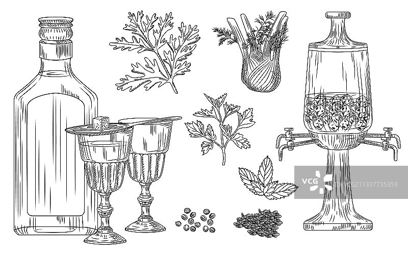 鸡尾酒杯和瓶子勺子图片素材