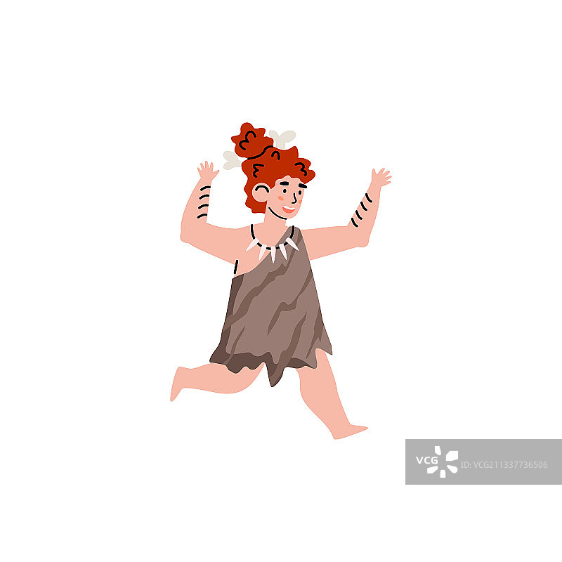 奔跑的原始穴居儿童图片素材